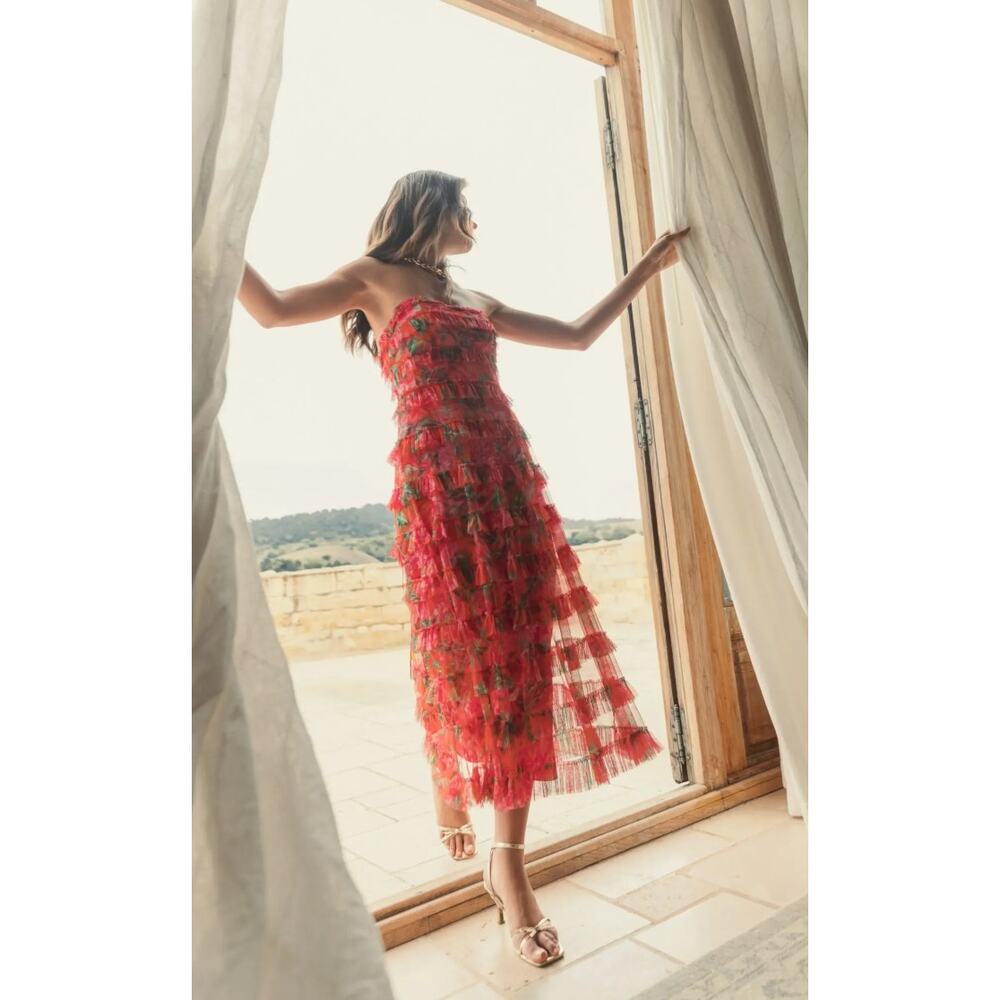 Ieena for Mac Duggal Strapless Micro Ruffle Dress Size 8